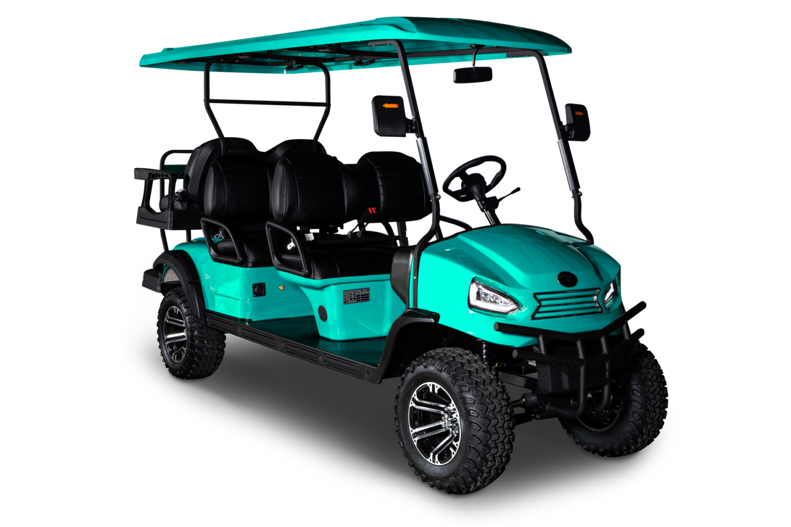 A golf cart is shown in blue.